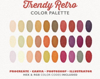 Trendy Retro Color Palette, 30 Colors (Digital Download)