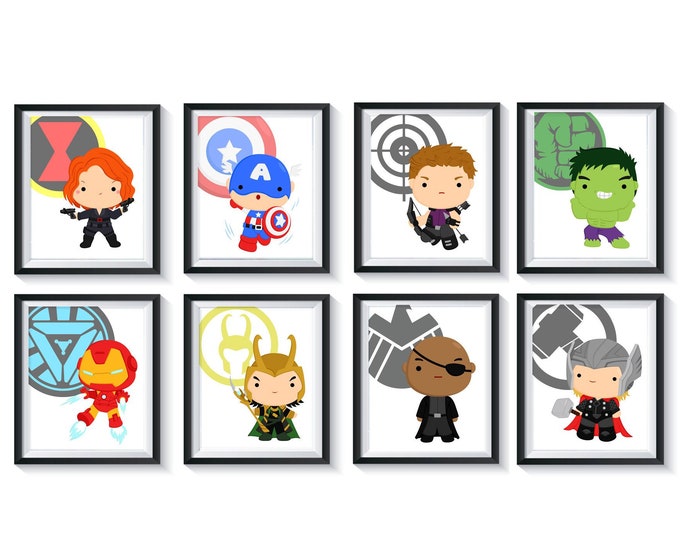 Set of 8 Superheroes Wall Art Superhero Wall PRINTS Super Etsy