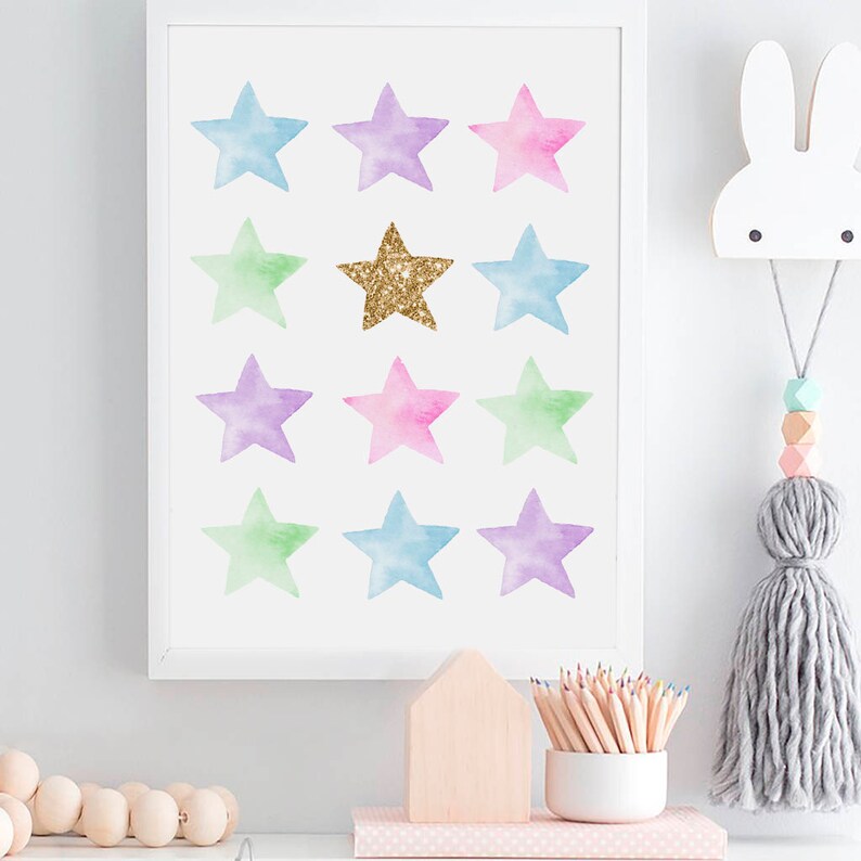 STARS WALL ART Girls Wall Art Nursery Wall Art Girls Room Etsy