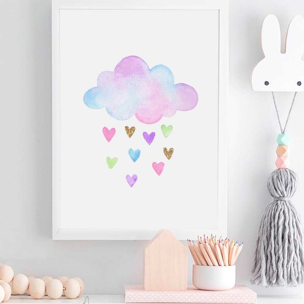 Girls Nursery Artnursery Wall Art Cloud Nursery Art Baby Etsy