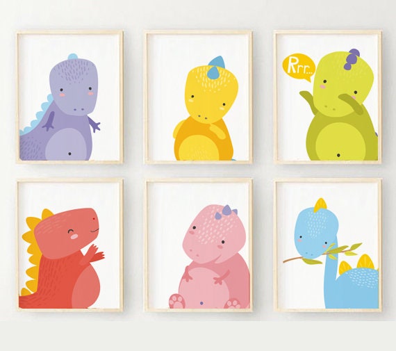 Dinosaur Wall Art SET OF 6 Nursery Dinosaur Print Dinosaur Etsy