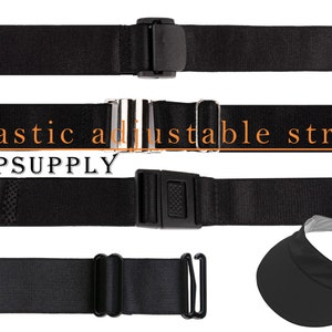 May include: Three black elastic adjustable straps with different buckle styles. The straps are for hats and caps. The text "Elastic adjustable strap CAPSUPPLY" is visible in the image.