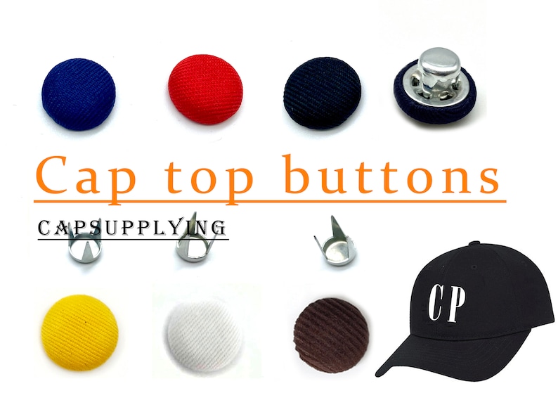 K&ouml;nnte beinhalten: Sortiment an Stoff-Kappenkn&ouml;pfen in verschiedenen Farben, darunter Rot, Blau, Gelb, Wei&szlig; und Braun. Die Kn&ouml;pfe werden auf wei&szlig;em Hintergrund gezeigt. Es sind auch Metall-Kappenknopfbefestigungen enthalten.