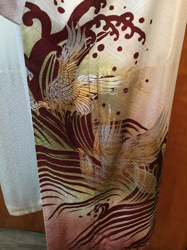 Hand painted with silver birds Men/'s Silk Kimono