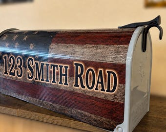 Custom Mailbox Decal / Personalized Address Mailbox Wrap / American Flag Mailbox Sticker/ Waterproof Vinyl / Housewarming Gift