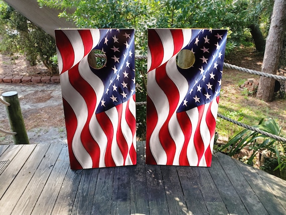 We The People American Flag Cornhole Board Decal Wrap Decal Set FREE SQUEEGEE 