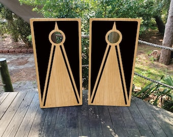 WATERPROOF & NON FADING Cornhole Board Wraps - Black Wood Grain Design - Easy To Apply, Laminated, Weatherproof, Custom Cornhole Designs