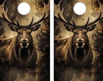 Archivo de impresión: Majestic Moose Cornhole Wrap - Descarga digital en PDF (24,5" x 48,5") / Calcomanía para tablero de Cornhole / Diseño de envoltura de Cornhole imprimible para hacer uno mismo