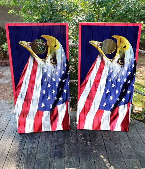 Hot US Eagle Flag Cornhole Toss Game Board Bag Wraps Stickers Decal Skin Graphic 