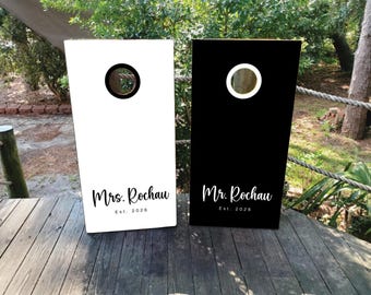 Wedding Cornhole Board Wraps / Custom Black and White Minimalist Design