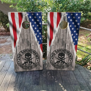 WATERPROOF & NONFADING Cornhole Wraps / USA / American Flag / 2nd Amendment / Skull / Homeland Security / 1789 / Personalized Cornhole Wrap
