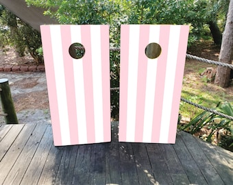 Vinilos laminados impermeables para tableros de Cornhole con rayas rosas