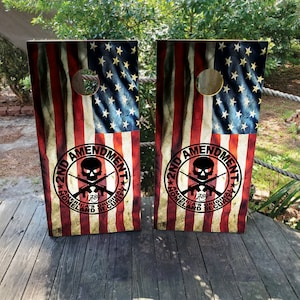 WATERPROOF & NON FADING Cornhole Board Wraps - Second Amendment - Easy to Apply, Laminated, Weatherproof, High Quality, American Flag