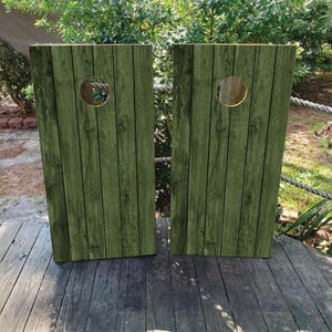 WASSERDICHTE & NON FADING Cornhole Wraps - Grün / Camo / Natürliche Holzmaserung - Laminiert / Einfach anzubringen / Abziehbilder / Häute / Aufkleber