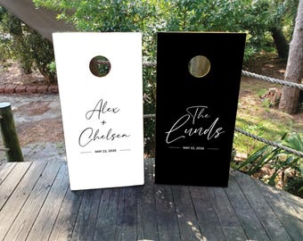 WATERPROOF & NONFADING Custom Wedding Cornhole Wraps and Boards / Black and White Design