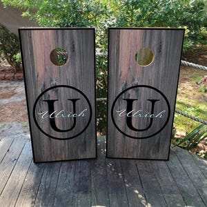 WATERPROOF & NON FADING Custom Cornhole Wraps / Natural Wood Grain / Elegant / Monogram / Rustic / Custom Wedding Gift / Personalized Gift
