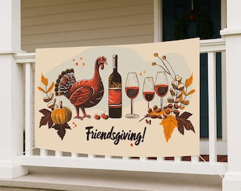 Friendsgiving Banner - Retro Vinyl Banner for Friendsgiving Party