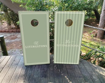 WATERPROOF & NON-FADING Custom Wedding Cornhole Wraps / Wedding Logo / Elegant / Olive and Cream / Personalized Wedding Gift