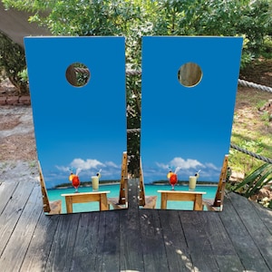 Drinks on the Beach Cornhole Board Wraps - Cornhole Stickers for Boards - Cornhole Decals - Easy to Install!