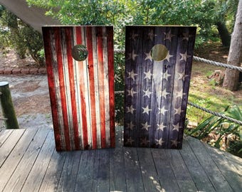 WATERPROOF & NON FADING Cornhole Board Wraps - Grunge American Flag - Easy to Apply, Weatherproof, Laminated, High Quality, Professional