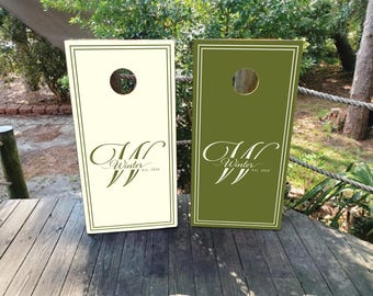 WATERPROOF & NON-FADING Custom Wedding Cornhole Wraps / Wedding Logo / Elegant / Olive and Ivory / Personalized Wedding Gift