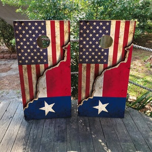 WATERPROOF & NON FADING Cornhole Board Wraps -  Texas Flag Decal - Laminated / Easy to Apply / Cornhole Skins / America / Patriot /