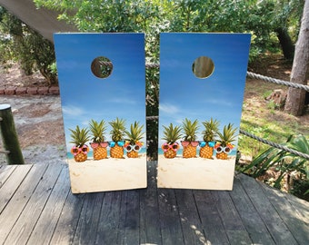 WATERPROOF & NON FADING Cornhole Wraps / Beach Pineapples/ Beach Decor / Custom Gift / Personalized Cornhole Wrap / Custom Beach Wedding