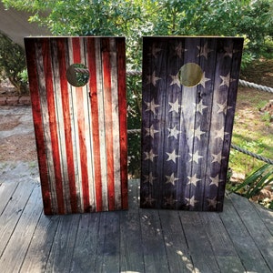 WATERPROOF & NON FADING Cornhole Board Wraps - Grunge American Flag - Easy to Apply, Weatherproof, Laminated, High Quality, Professional