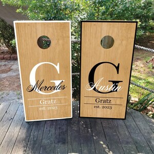 WATERPROOF & NONFADING Custom Wedding Cornhole Wraps / Natural Wood Grain / Elegant / Monogram / Barn / Personalized Wedding Gift / Rustic