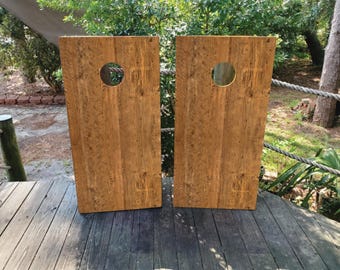 WATERPROOF & NON FADING Cornhole Board Wraps -  Natural Wood Grain Design - Easy to Apply,  Custom Cornhole Design, Elegant, Wooden