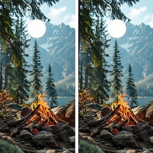 WATERPROOF & NON FADING Cornhole Board Wraps - Campfire in the Woods - Easy to Apply, Weatherproof, Laminated, High Quality, Forest