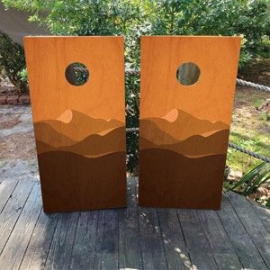 WATERPROOF & NON FADING Cornhole Board Wraps -  Mountain Range - Easy to Apply, Laminated, Weatherproof, High Quality, Custom Design, Nature