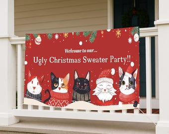 Ugly Christmas Sweater Party Banner – Holiday Party Vinyl Banner -  Ugly Christmas Sweater Decor