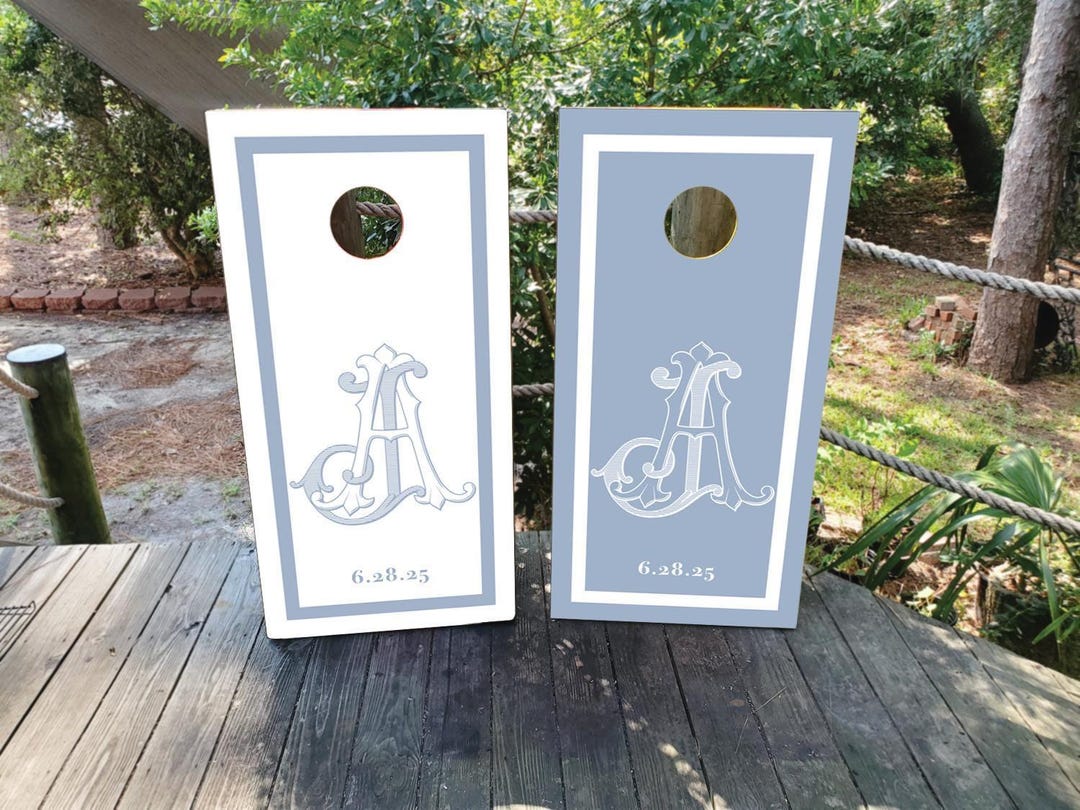 WATERPROOF & NON-FADING Custom Wedding Cornhole Wraps / Wedding Logo / Elegant / Monogram / Blue and White / Personalized Wedding Gift /