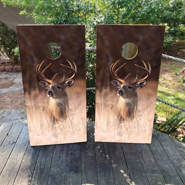 WATERPROOF & NON FADING Cornhole Board Wraps - Wild Deer Design - Easy to Apply, Weatherproof, Laminated, Custom Design Available, Pro