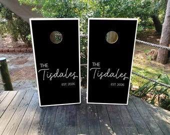 WATERPROOF & NON FADING Custom Wedding Cornhole Wraps and Boards / Black and White Design