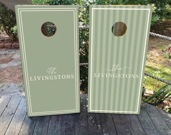 WATERPROOF & NON-FADING Custom Wedding Cornhole Wraps / Wedding Logo / Elegant / Olive and Cream / Personalized Wedding Gift