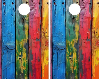 WATERPROOF & NON FADING Cornhole Board Wraps - Colored Distressed Wood - Easy To Apply, Laminated, Weatherproof, Custom Cornhole Designs