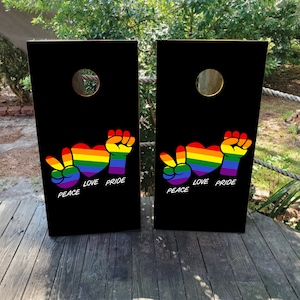 WASSERDICHTE Cornhole Brett-Wraps / Peace Love Pride / laminierte und nicht verblassende Cornhole-Abziehbilder / Cornhole-Shells in regulierter Größe