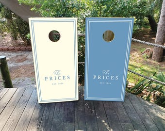 WATERPROOF & NON-FADING Custom Wedding Cornhole Wraps / Elegant Blue and Ivory / Personalized Wedding Gift