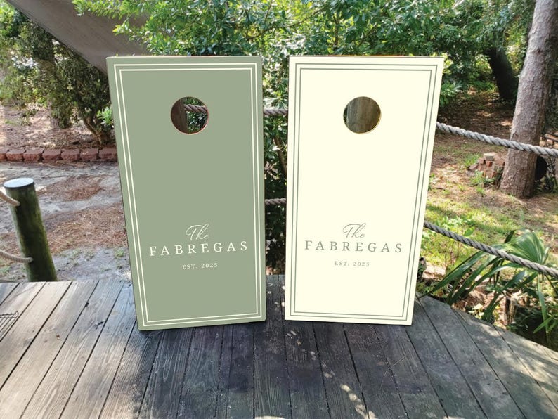 WATERPROOF & NON-FADING Custom Wedding Cornhole Wraps / Wedding Logo / Elegant / Olive and Cream / Personalized Wedding Gift