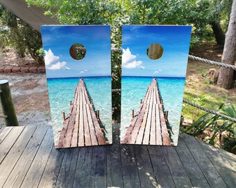 WATERPROOF & NON FADING Cornhole Wraps / Bright Beach Deck / Beach Decor / Custom Gift / Personalized Cornhole Wrap / Custom Beach Wedding