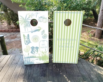 Custom Wedding Cornhole Wraps: Illustrated Love Story, Waterproof Vinyl Skins
