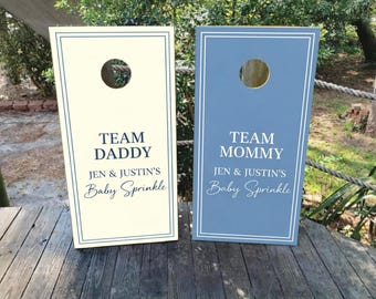 WATERPROOF & NON-FADING Custom Baby Shower Cornhole Wraps / Blue and Ivory / Gender Reveal Party Game