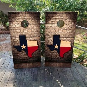 WATERPROOF & NON FADING Cornhole Wraps -  Texas State Wood Grain Design - Easy to Apply / Decals / Skins / Stickers / Custom Boards / Art