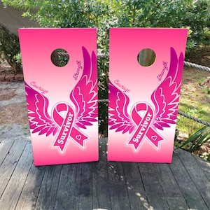 WASSERDICHTE Cornhole Brett-Wraps / Brustkrebs-Rosa-Band / Laminierte und nicht verblassende Cornhole-Abziehbilder / Cornhole-Haut in Regulierungsgröße
