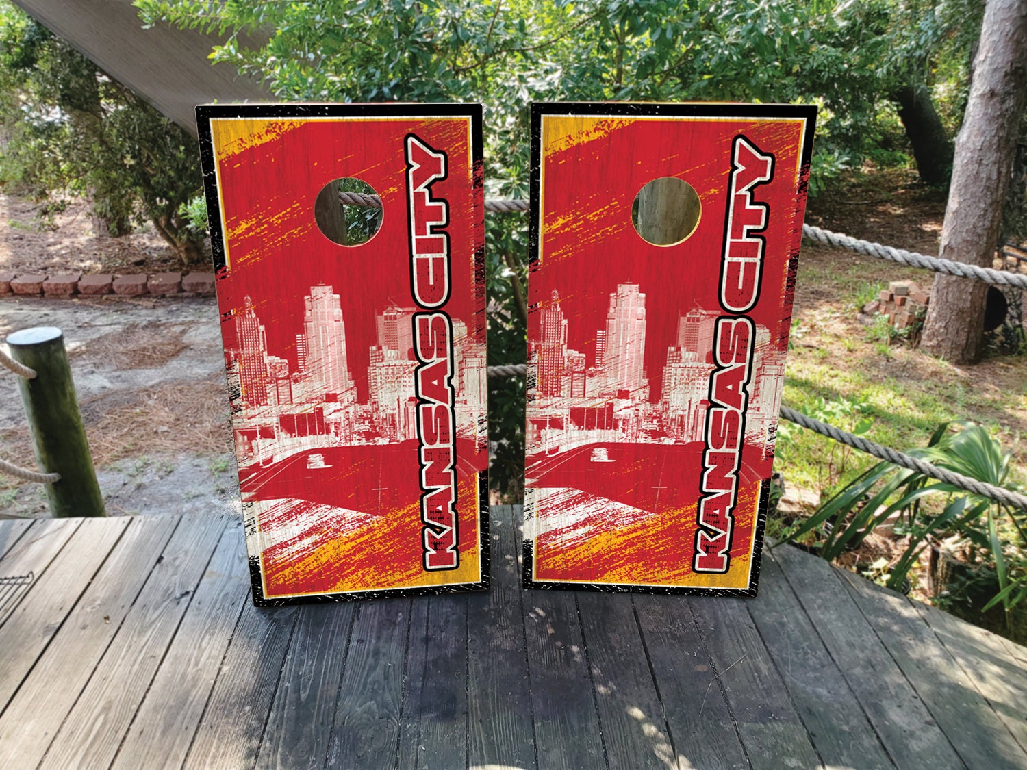 Kansas City Chiefs Cornhole Board Decals - Set Of 2, 17x10 Inch Indoor/Outdoor Stickers
