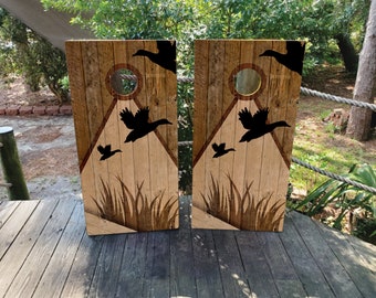 WATERPROOF & NON FADING Cornhole Board Wraps - Duck Hunting - Easy to Apply, Lamination, Weatherproof, Custom Designs, Nature Themed