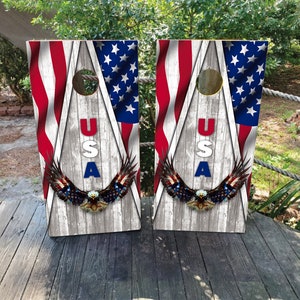 Envolturas para tableros de Cornhole resistentes al agua y a la decoloración - Bandera estadounidense de águila calva - Fáciles de aplicar, resistentes a la intemperie, laminadas, de alta calidad, profesionales