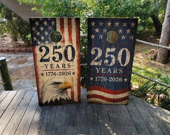 250 USA  American Flag Cornhole Wraps – Burnt Wood Patriotic Vinyl Skins --- Waterproof Decals
